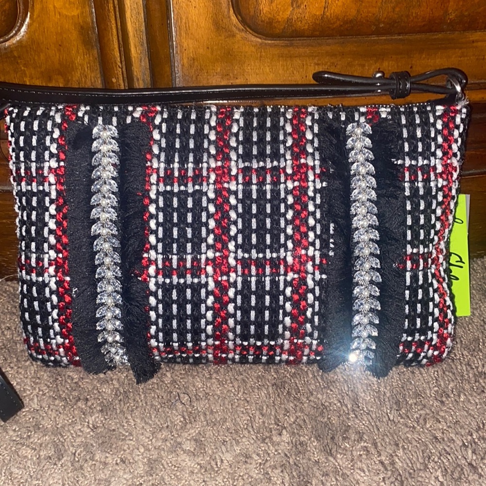 Sam Edelman tweed crystal plaid crossbody purse